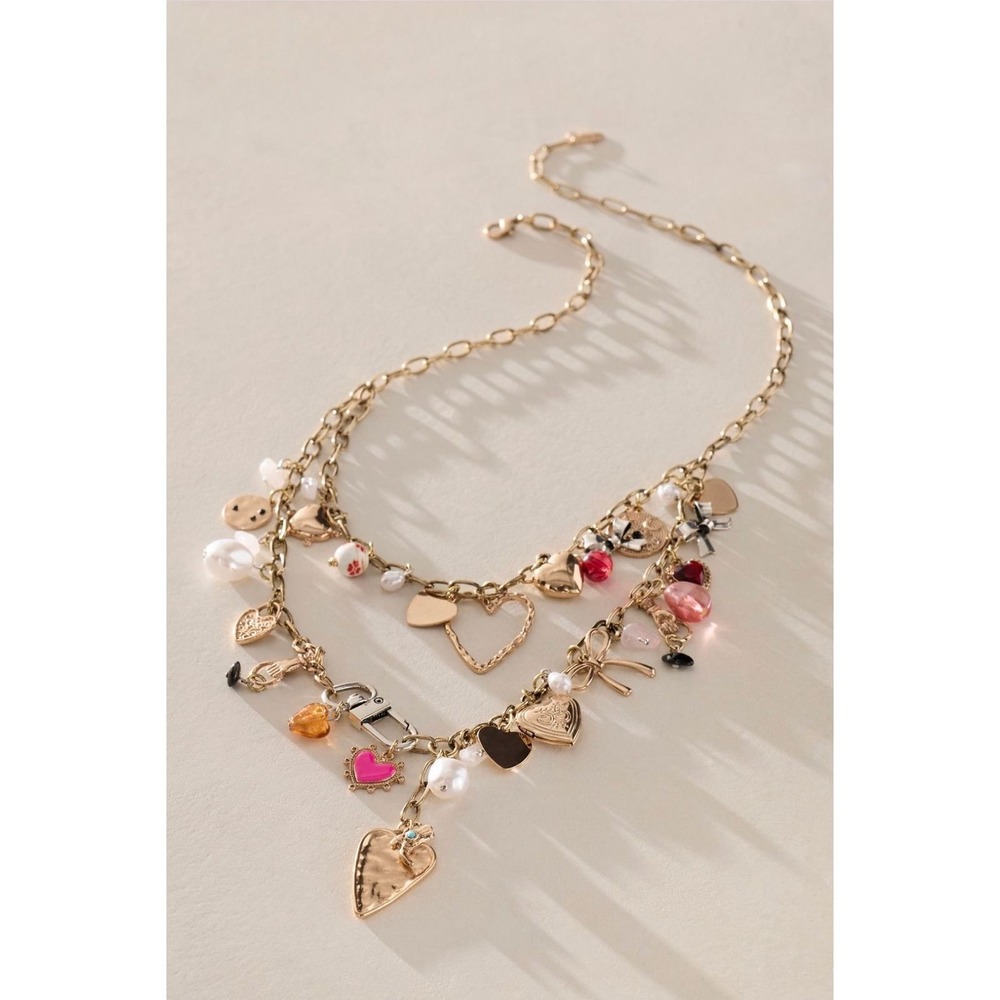 Free People Maximillian Charm Necklace Fool In Love New NWT Gold Heart Vintage